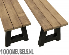 Fraké noir houten tuinbank met stalen onderstel