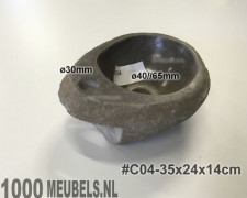 Natuursteen wasbak 30...40cm x 20...30cm x 15cm met kraangat