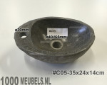 Natuursteen wasbak 30...40cm x 20...30cm x 15cm met kraangat