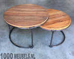 Salontafel set Stijlvol Rond Teak Duo